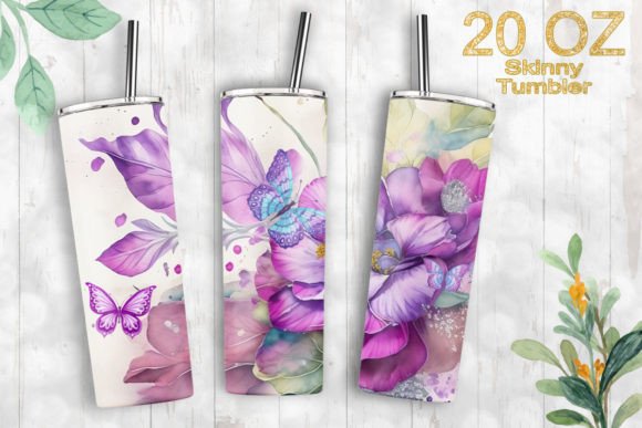20oz Skinny Tumbler Flower Watercolor