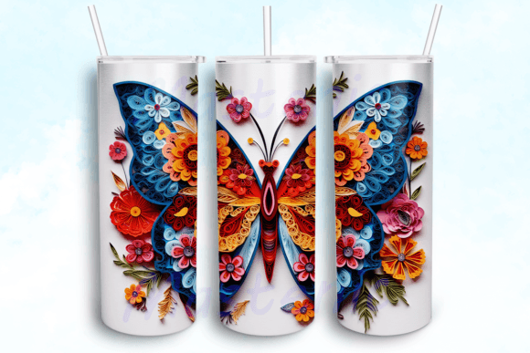 Butterflies and Flowers 20oz Tumbler: Graphics for Crafts & Content