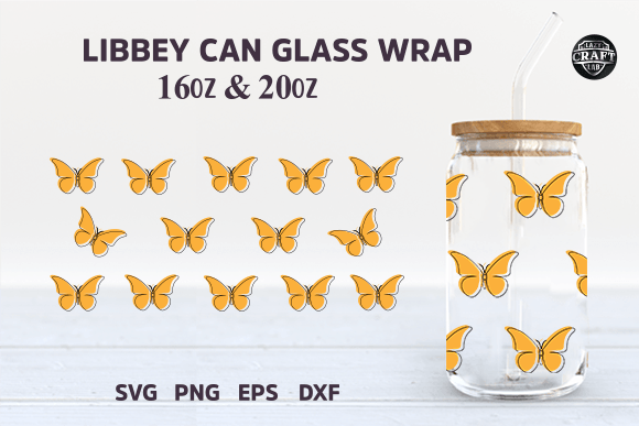 Butterfly Libbey Can Glass SVG Full Wrap: Graphics for Tumbler Wraps