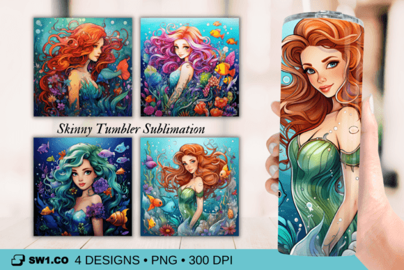 Cartoon Mermaid Tumbler Sublimation Wrap: Graphics for Crafts