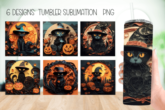 Cat Halloween Tumbler Sublimation Graphics for Crafts