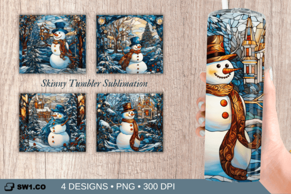 Christmas Blue Snowman Tumbler Wrap PNG: Graphics for Crafts