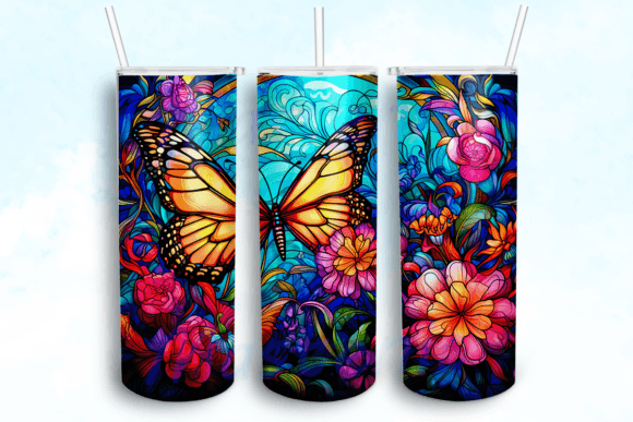 Colors Butterflies and Flowers Tumbler