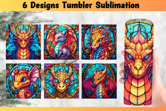 Dragon Stained Glass Tumbler Wrap PNG: Graphics for Crafts & Brand Projects