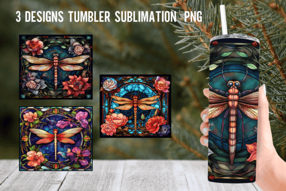 Dragonfly Flowers Stained Glass Graphics for Crafts
