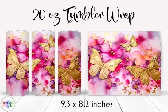Elegant Gold & Pink Flowers Tumbler Wraps Graphics