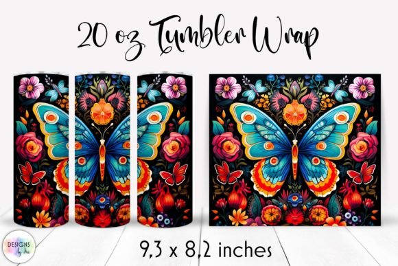 Folk Butterfly with Flowers Tumbler Wrap Graphics