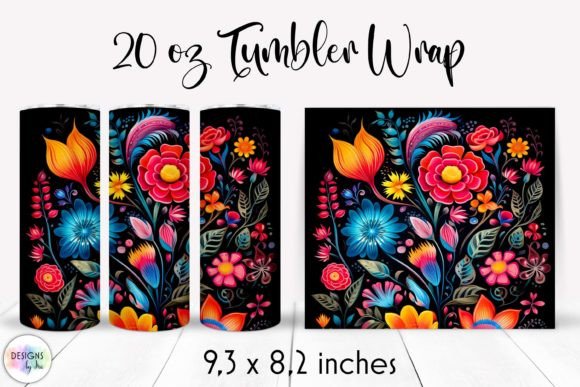 Folk Flowers Tumbler Wrap Graphics