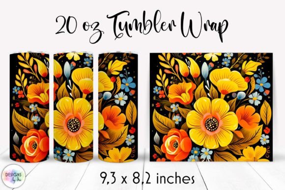 Folk Flowers Tumbler Wrap Graphics & Tumbler Wraps