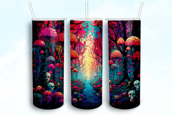 Forest Skulls Mushroom Tumbler PNG: Graphics for Crafts Brands