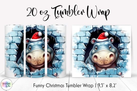 Funny Christmas Hippo Tumbler Wrap Graphics