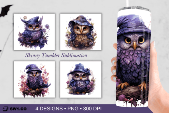 Halloween Owl Tumbler Sublimation PNG: Graphics for Crafts & Local Branding