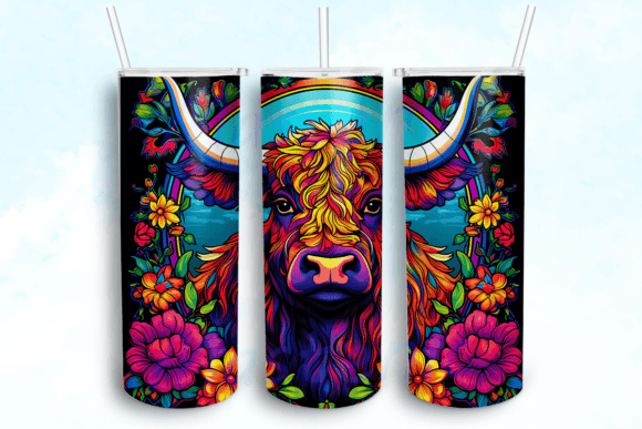 Highland Cow Baby with Flowers Tumbler Graphics