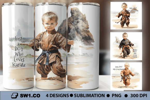 Karate Boy Tumbler Sublimation Wrap PNG: Graphics for Crafts