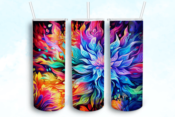 Neon Colors Watercolor Flowers Tumbler Graphics for Crafts