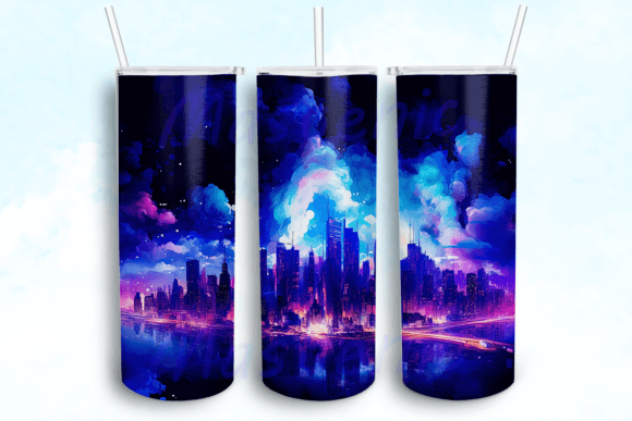 Neon Nightime City Landscape Tumbler: Graphics for Crafts