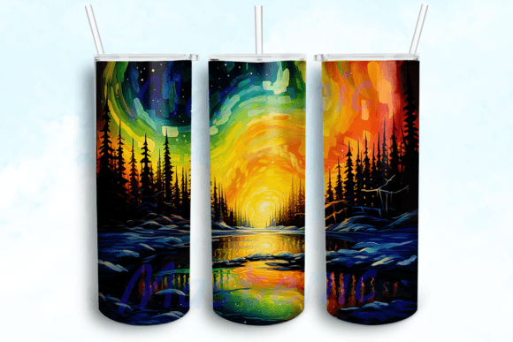 Neon Sunset Forest & River Tumbler PNG — Graphics for Crafts