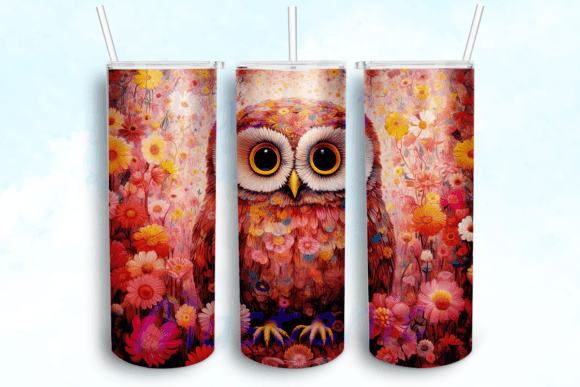 Owl Pink Flowers Tumbler PNG: Graphics for Crafts