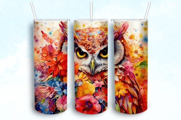 Owl Rainbows 20oz Skinny Tumbler PNG: Graphics for Crafts & Creative Brands