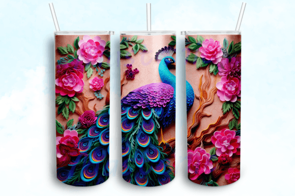 Peacock with Flowers 20oz Skinny Tumbler Graphics