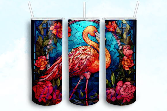 Pink Flamingo with Flowers 20oz Tumbler Graphics for Crafts