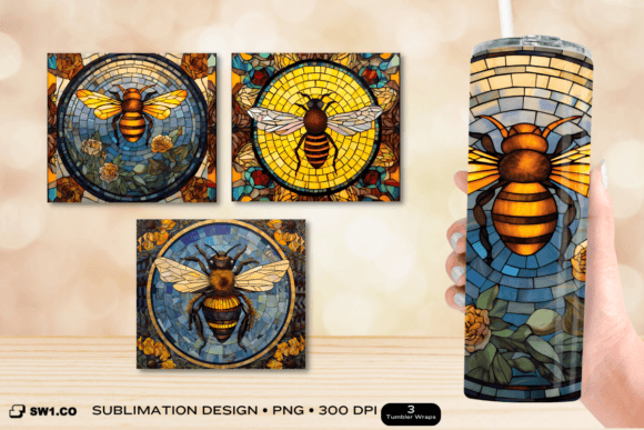 Stained Glass Bee Tumbler PNG: Graphics for Crafts