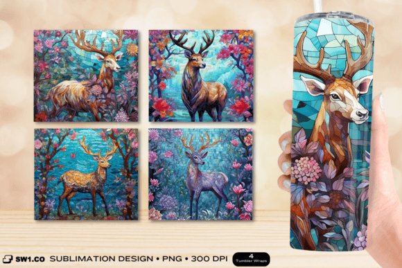 Stained Glass Deer Tumbler PNG: Graphics for Crafts & Branding