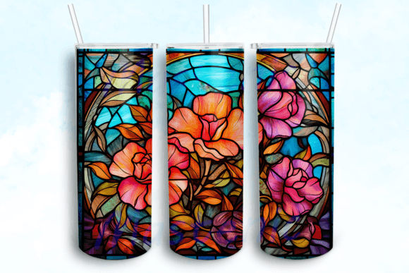 Stained Glass Flowers Tumbler PNG: Graphics for Crafts & Content