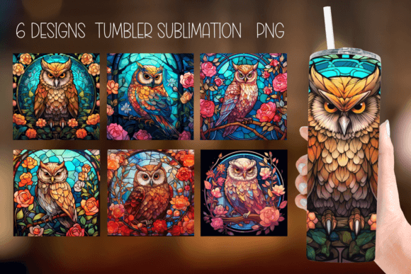 Stained Glass Owl Tumbler Wrap Designs: Graphics for Crafts