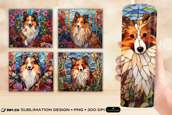 Stained Glass Sheltie Tumbler Wrap: Graphics for Crafts-Driven Branding