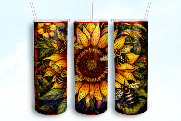 Sunflower with Bees 20oz Skinny Tumbler Graphics